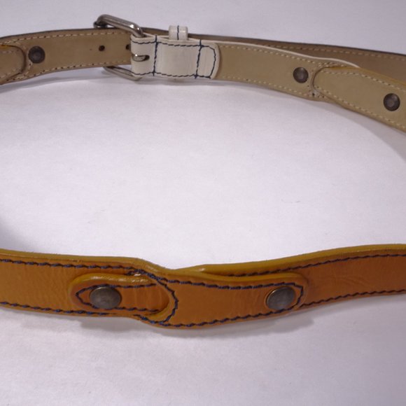 Marc Jacobs Colorblock Thin Leather Belt Tan White Navy Sz S/M - Picture 13 of 15